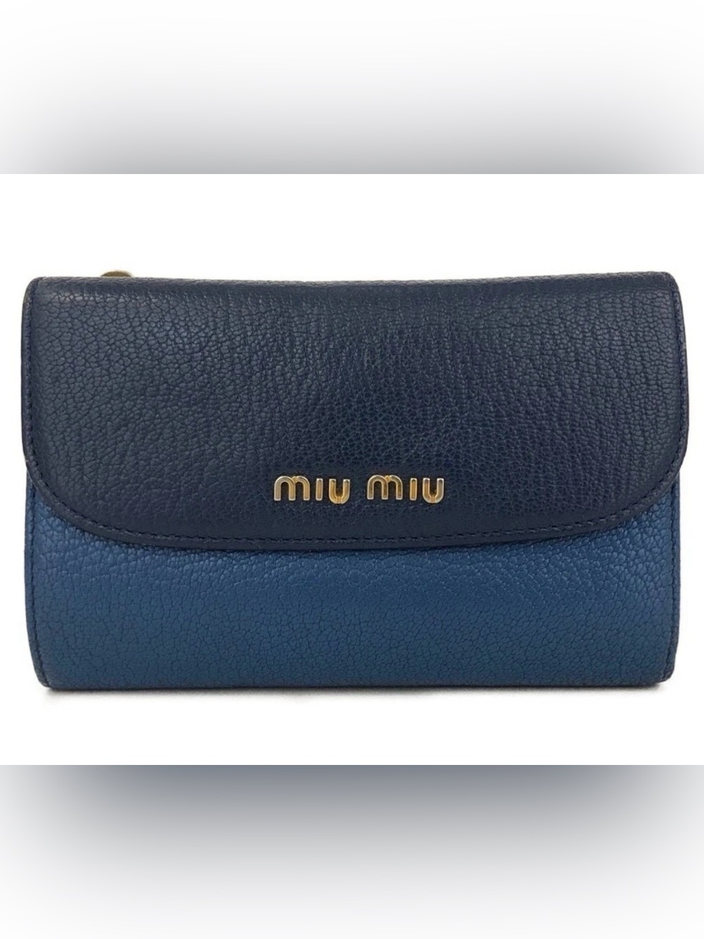 Miu Miu Blue Leather Trifold Wallet | Very Good–EUC